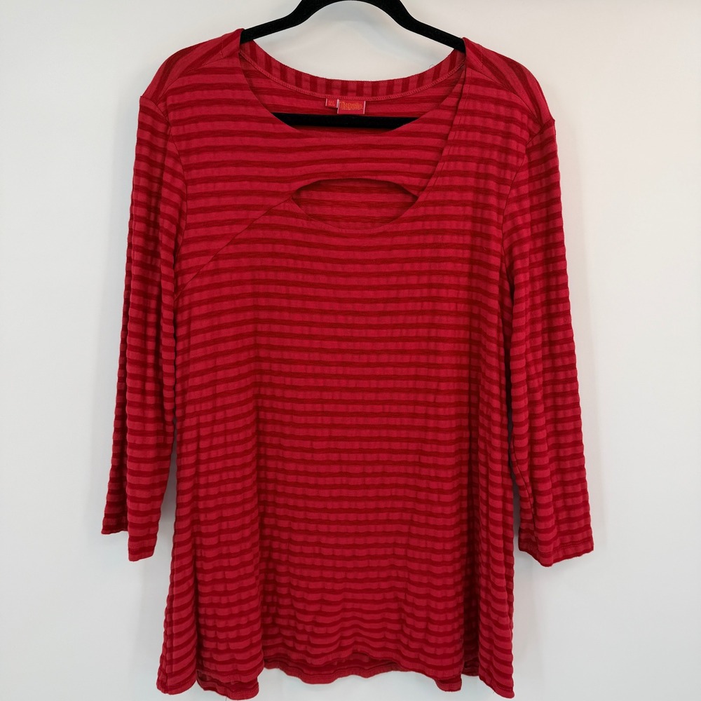 Tianello Steve Barraza Red Striped Bon Bon Tunic Cutout Top XL CJFT-209